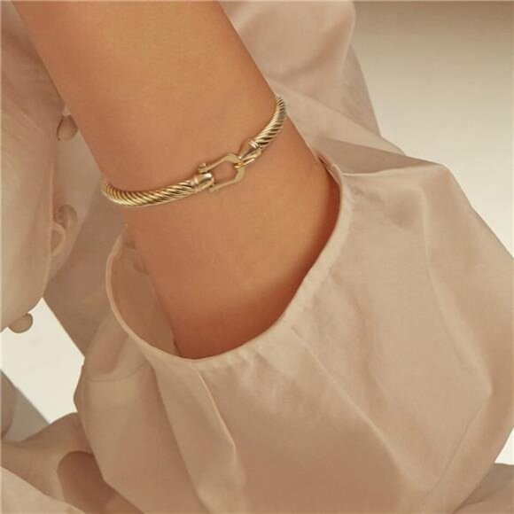 Twisted Cable Bracelet Stylish Fine Stainless Steel Cable Cuff Bracelet - Picture 6 of 7